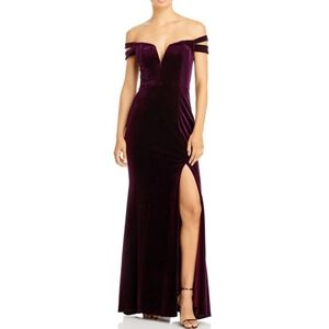 🔥Aqua Off-the-Shoulder V-neck Velvet Formal Gown